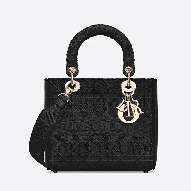 Canvas Motif D-lite Black Lady Bag Cannage Medium 0529 Luxury